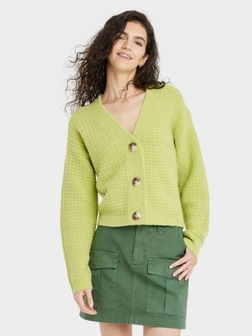 Universal Thread Lime Green V-Neck Button Cardigan